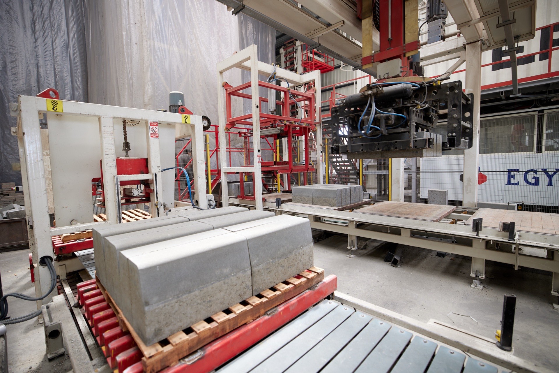 Precast concrete curbstones on the Egycrete production line
