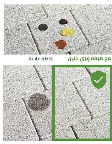 The same spills on a plain paver and on a paver with EasyClean, after cleaning