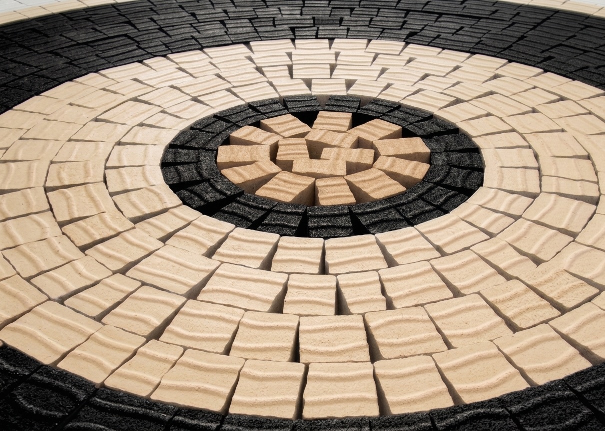 VILLAGIO cobble circle in beige set inside a black cobble ring